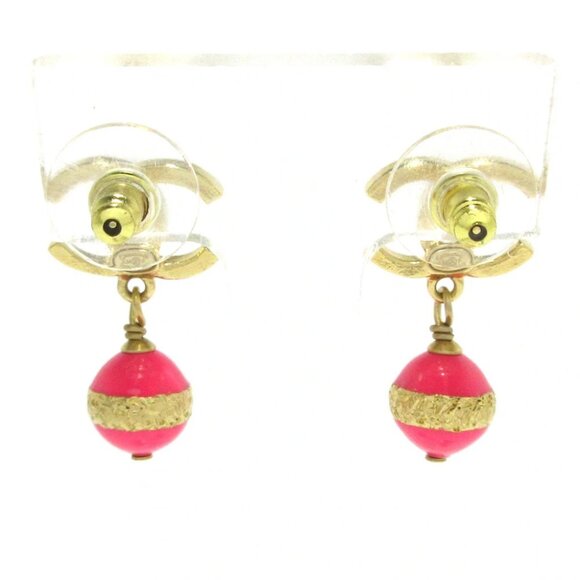 Auth CHANEL - Gold Pink Hardware Plastic Earrings - Picture 7 of 7